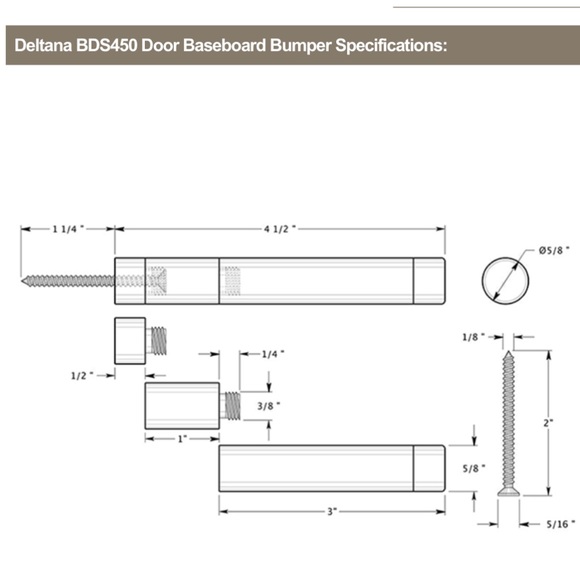 New! Deltana Solid Brass Maximum Extension Base board / Door Stop 4 1/2" - Picture 2 of 5